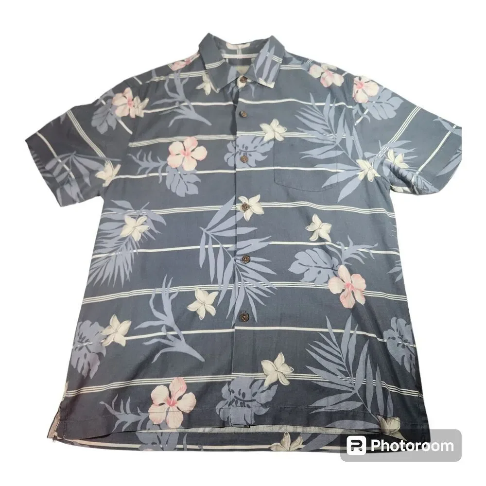 Tommy Bahama Shirt Mens M 100% Silk Hawaiian Casual Short Sleeve Button Down